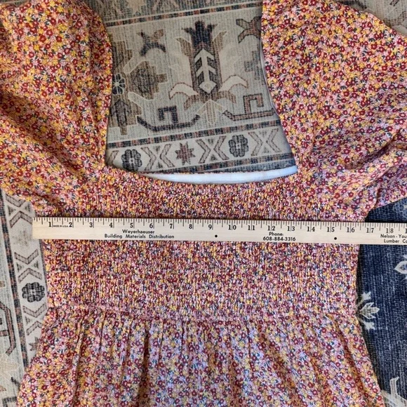 MINKPINK Floral High Low Puff Sleeve Square Neck Dress 100% Cotton Size Medium - Picture 14 of 14